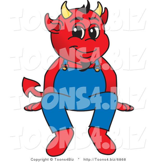 Vector Illustration of a Cartoon Devil Mascot Sitting on a Ledge