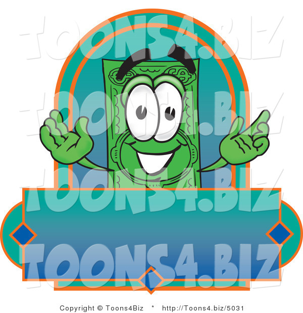 Vector Illustration of a Cartoon Dollar Bill Mascot on a Blank Label