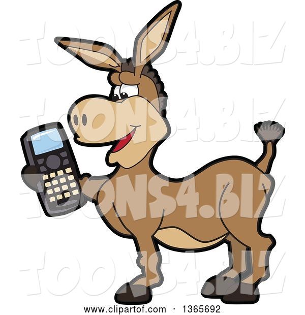 Vector Illustration of a Cartoon Donkey Mascot Character Holding a Cell Phone