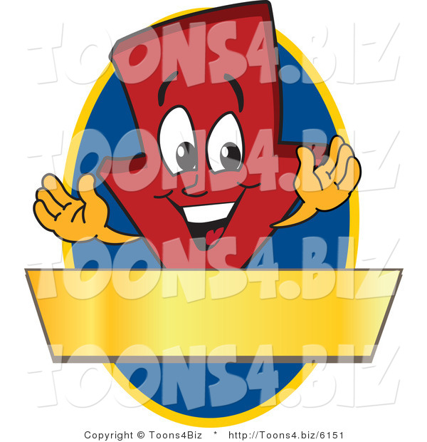 Vector Illustration of a Cartoon down Arrow Logo Mascot on a Blue Oval with a Gold Banner