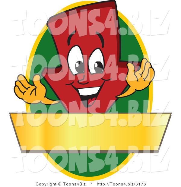 Vector Illustration of a Cartoon down Arrow Logo Mascot on a Green Oval with a Gold Banner