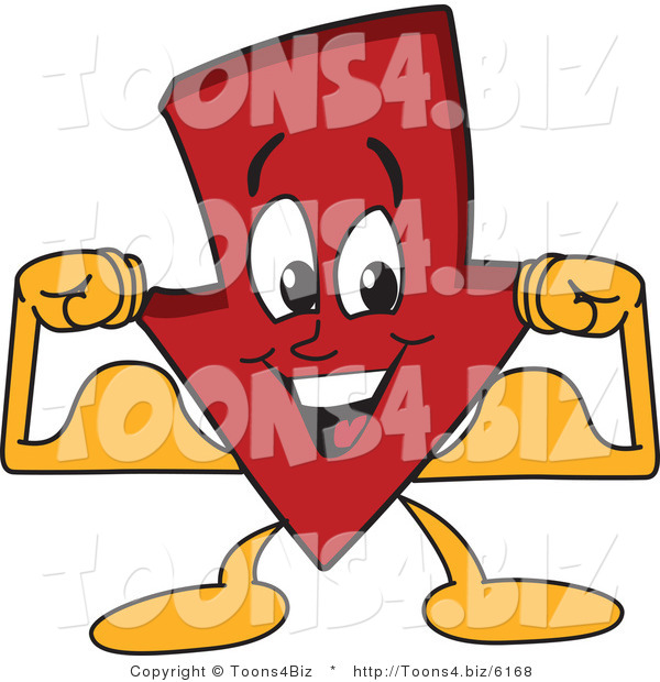 Vector Illustration of a Cartoon down Arrow Mascot Flexing