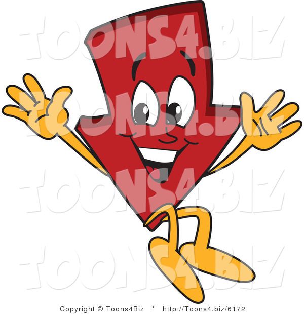 Vector Illustration of a Cartoon down Arrow Mascot Jumping