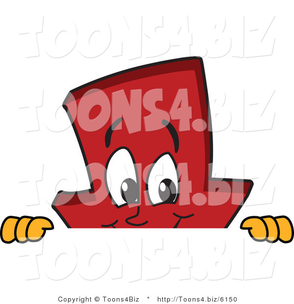Vector Illustration of a Cartoon down Arrow Mascot Looking over a Blank Sign