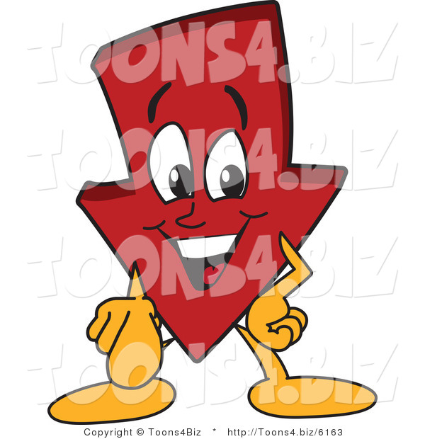 Vector Illustration of a Cartoon down Arrow Mascot Pointing Outwards
