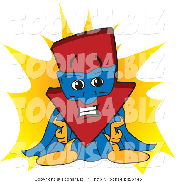 Vector Illustration of a Cartoon down Arrow Mascot Super Hero