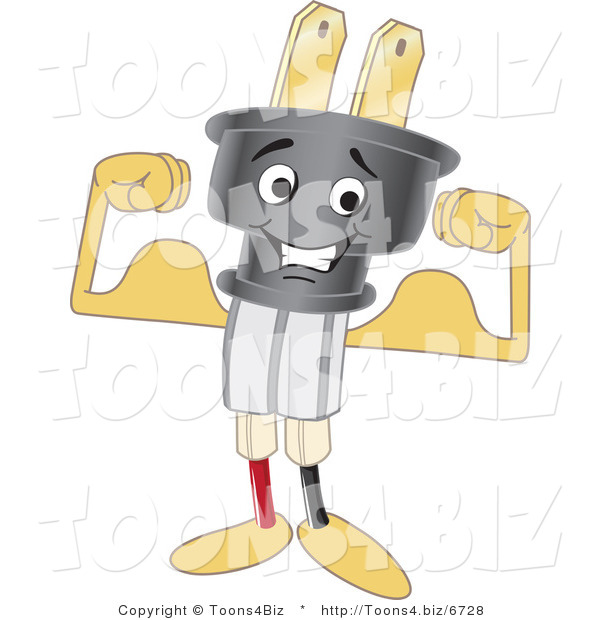 Vector Illustration of a Cartoon Electric Plug Mascot Flexing