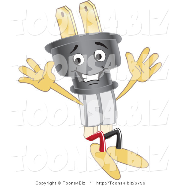 Vector Illustration of a Cartoon Electric Plug Mascot Jumping