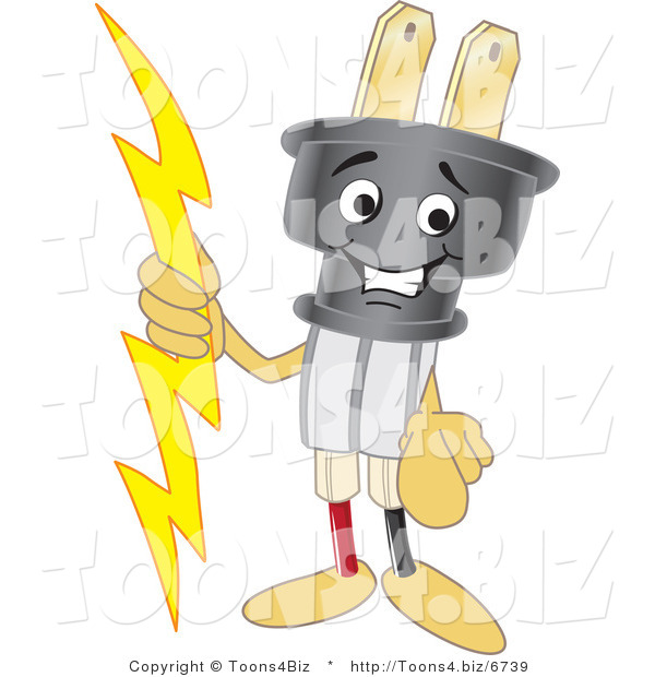 Vector Illustration of a Cartoon Electric Plug Mascot Pointing Outwards