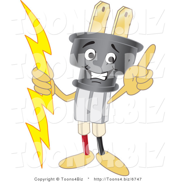 Vector Illustration of a Cartoon Electric Plug Mascot Pointing Upwards
