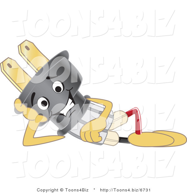 Vector Illustration of a Cartoon Electric Plug Mascot Reclined