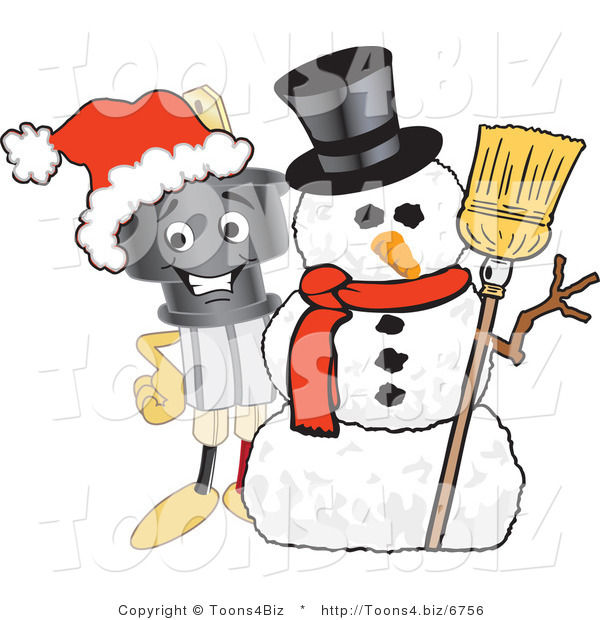 Vector Illustration of a Cartoon Electric Plug Mascot with a Snowman