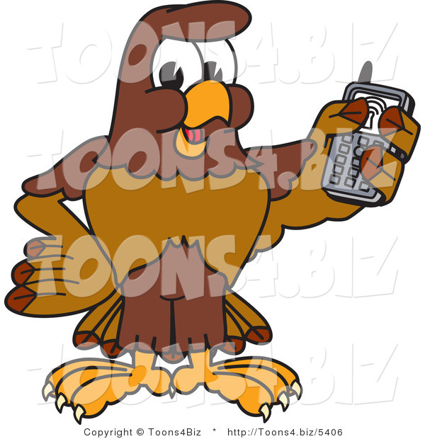 Vector Illustration of a Cartoon Falcon Mascot Character Holding a Cell Phone