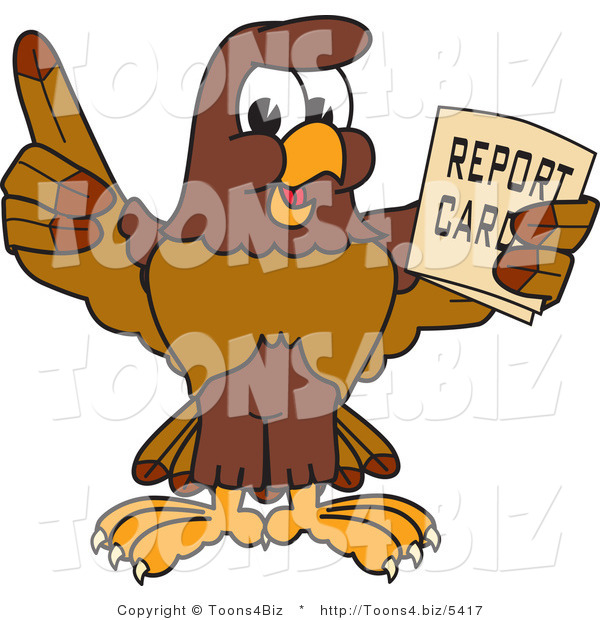 Vector Illustration of a Cartoon Falcon Mascot Character Holding a Report Card