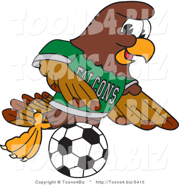 Vector Illustration of a Cartoon Falcon Mascot Character Playing Soccer