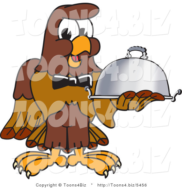 Vector Illustration of a Cartoon Falcon Mascot Character Serving a Platter