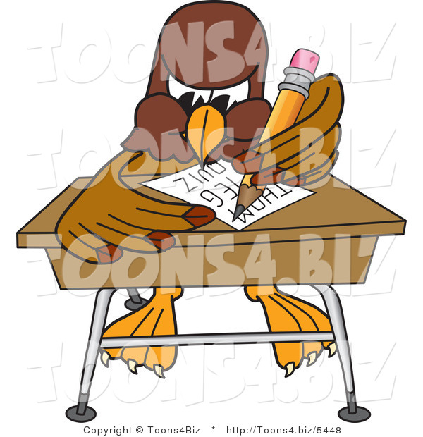 Vector Illustration of a Cartoon Falcon Mascot Character Taking a Quiz