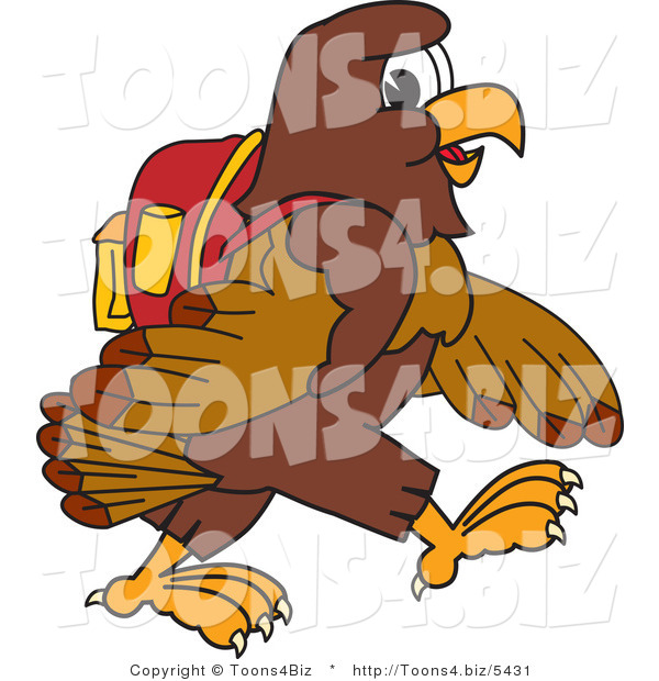Vector Illustration of a Cartoon Falcon Mascot Character Walking to School
