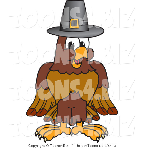 Vector Illustration of a Cartoon Falcon Mascot Character Wearing a Pilgrim Hat