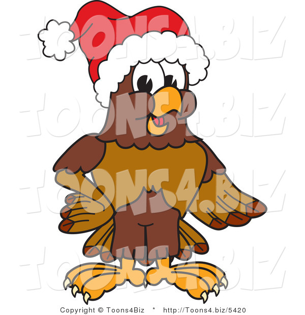Vector Illustration of a Cartoon Falcon Mascot Character Wearing a Santa Hat