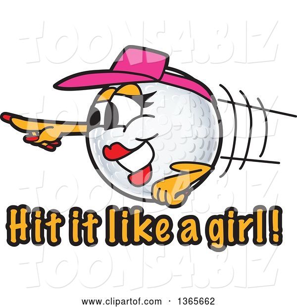 Vector Illustration of a Cartoon Female Golf Ball Sports Mascot over Hit It like a Girl Text
