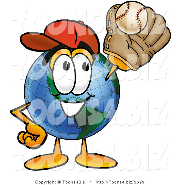 Vector Illustration of a Cartoon Globe Mascot Catching a Baseball with a Glove