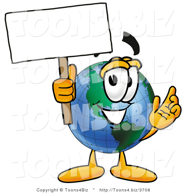 Vector Illustration of a Cartoon Globe Mascot Holding a Blank Sign