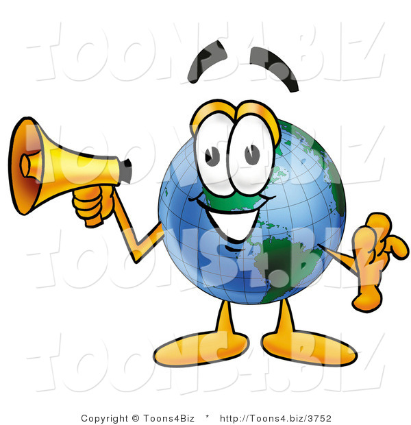 Vector Illustration of a Cartoon Globe Mascot Holding a Megaphone