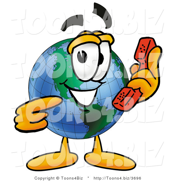 Vector Illustration of a Cartoon Globe Mascot Holding a Telephone