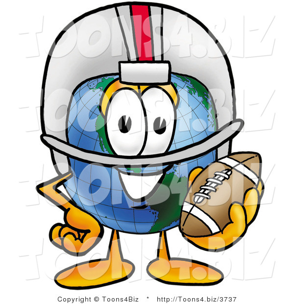 Vector Illustration of a Cartoon Globe Mascot in a Helmet, Holding a Football