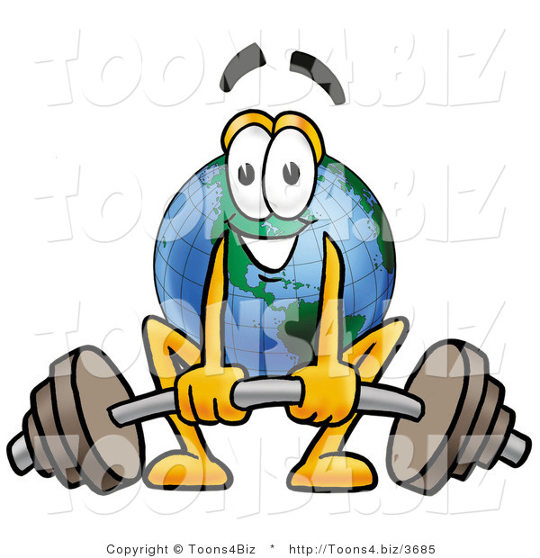 Vector Illustration of a Cartoon Globe Mascot Lifting a Heavy Barbell
