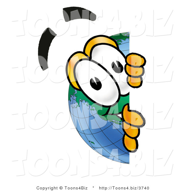 Vector Illustration of a Cartoon Globe Mascot Peeking Around a Corner