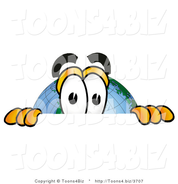 Vector Illustration of a Cartoon Globe Mascot Peeking over a Surface