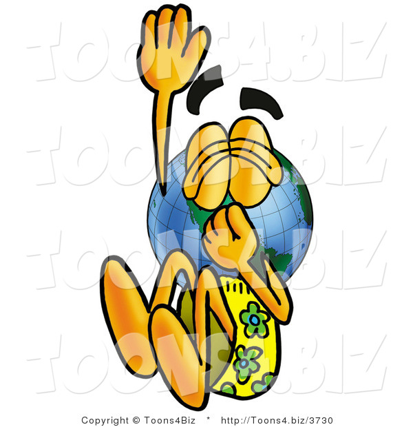Vector Illustration of a Cartoon Globe Mascot Plugging His Nose While Jumping into Water