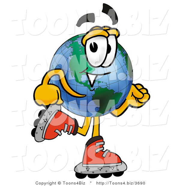 Vector Illustration of a Cartoon Globe Mascot Roller Blading on Inline Skates