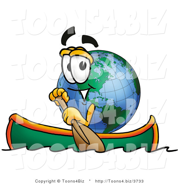 Vector Illustration of a Cartoon Globe Mascot Rowing a Boat