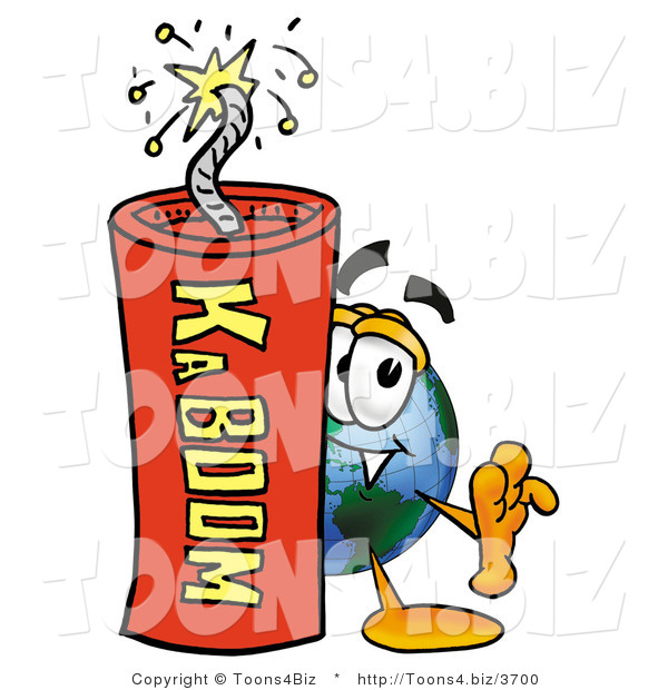 Vector Illustration of a Cartoon Globe Mascot Standing with a Lit Stick of Dynamite