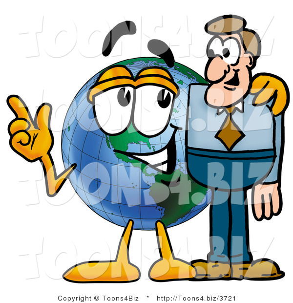 Vector Illustration of a Cartoon Globe Mascot Talking to a Business Man