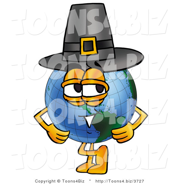 Vector Illustration of a Cartoon Globe Mascot Wearing a Pilgrim Hat on Thanksgiving