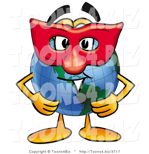 Vector Illustration of a Cartoon Globe Mascot Wearing a Red Mask over His Face