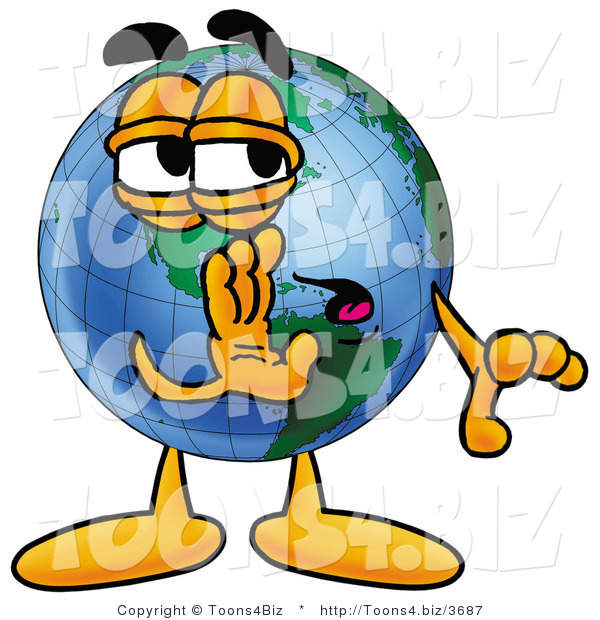 Vector Illustration of a Cartoon Globe Mascot Whispering and Gossiping