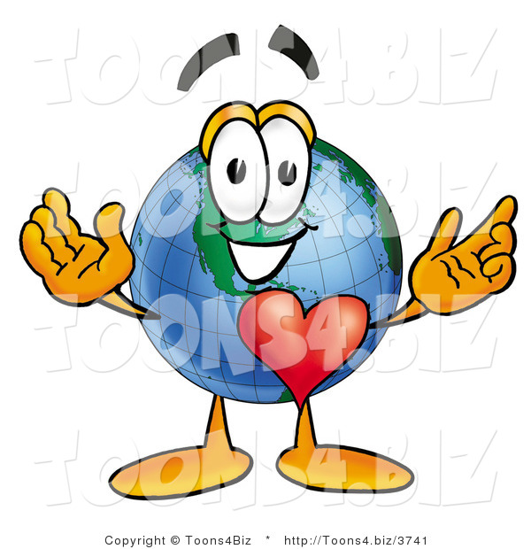 Vector Illustration of a Cartoon Globe Mascot with His Heart Beating out of His Chest