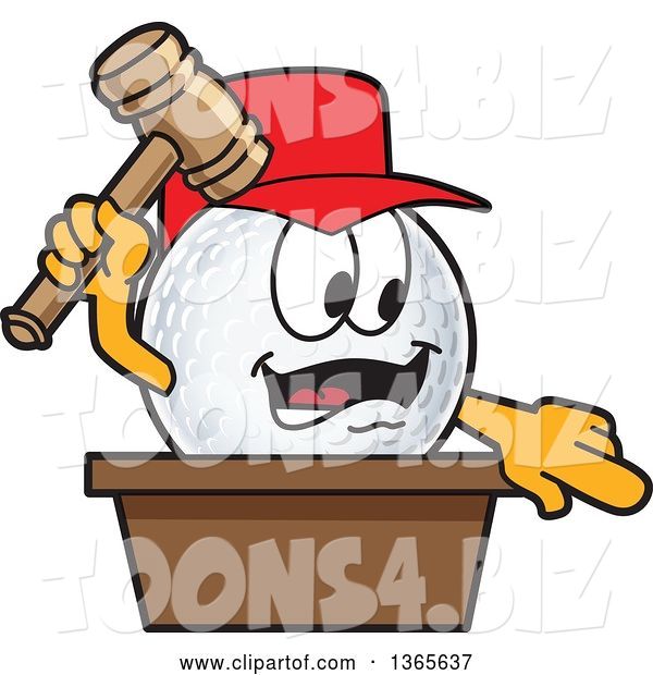 Vector Illustration of a Cartoon Golf Ball Sports Mascot Auctioneer
