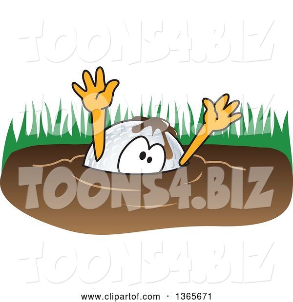 Vector Illustration of a Cartoon Golf Ball Sports Mascot Drowning in Mud