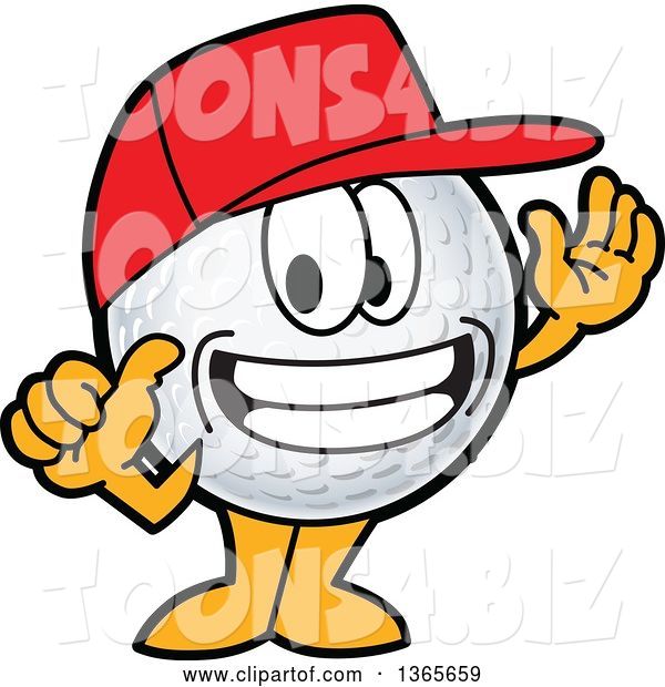 Vector Illustration of a Cartoon Golf Ball Sports Mascot Wearing a Red Hat and Grinning