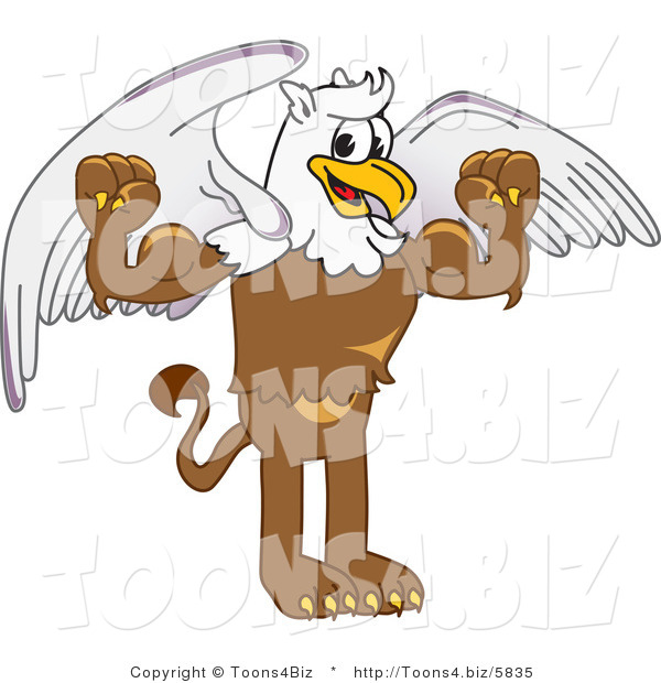 Vector Illustration of a Cartoon Griffin Mascot Flexing
