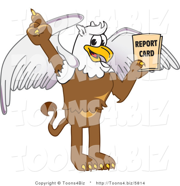Vector Illustration of a Cartoon Griffin Mascot Holding a Report Card