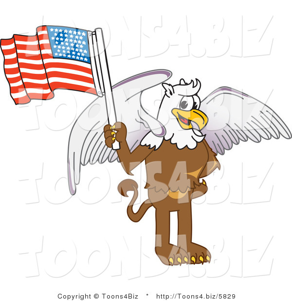 Vector Illustration of a Cartoon Griffin Mascot Holding an American Flag