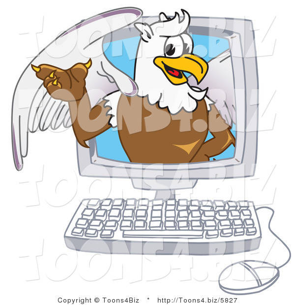 Vector Illustration of a Cartoon Griffin Mascot in a Computer
