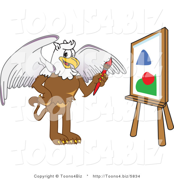 Vector Illustration of a Cartoon Griffin Mascot Painting a Canvas